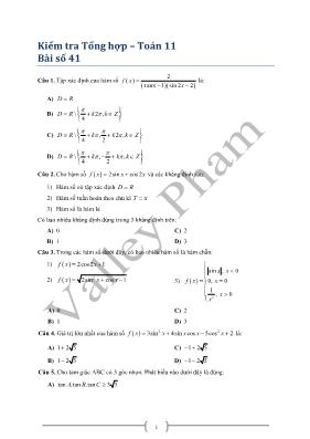 Kiểm tra Tổng hợp  Toán 11 Bài số 41